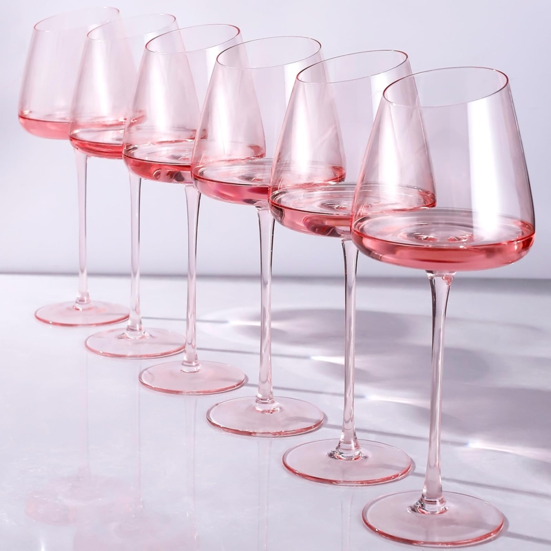 Wine Glass Set Blush Slanted Rim Ultra Thin Stem Modern