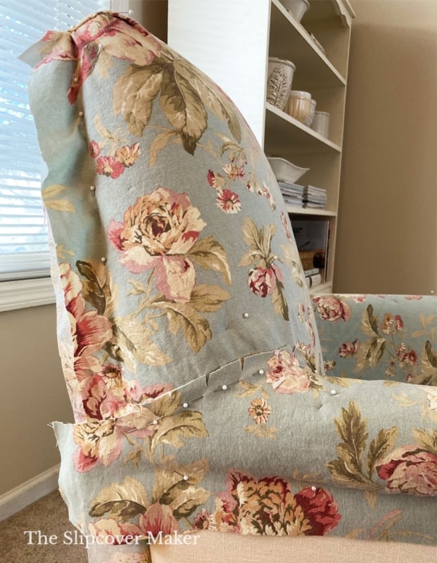 Wingback Chair Slipcover Large Scale Floral Sage Traditional Cottage