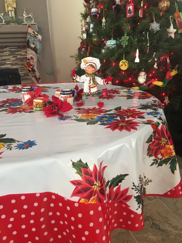 Wipeable Oilcloth Tablecloth Poinsettia Polka Dot