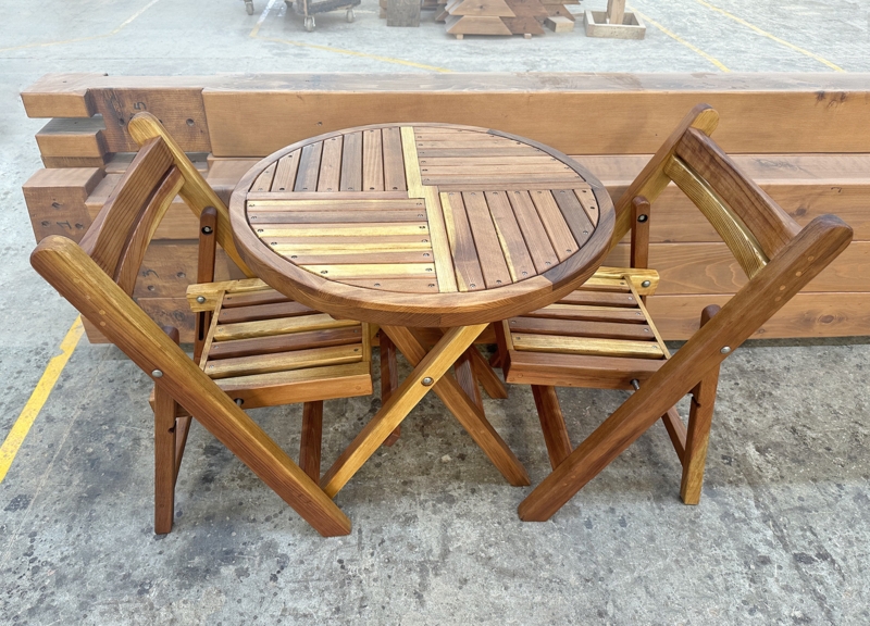 Wood Bistro Set, Folding Radiating Slat Table & Chairs