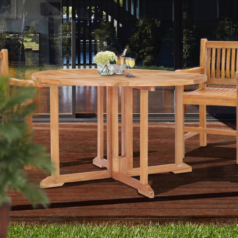 Wood Outdoor Dining Table, Round Butterfly Leaf Design