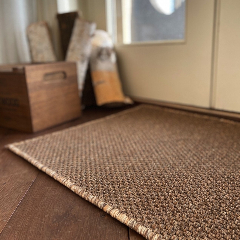 Woven Textured Entryway Mat With Low Profile And Tigers Eye Color