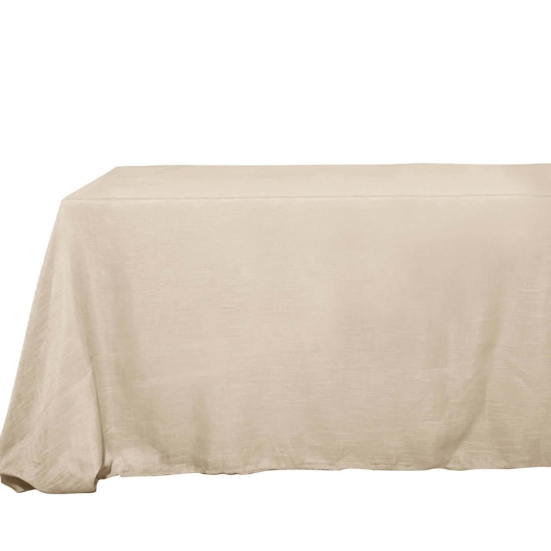 Wrinkle Resistant Beige Faux Linen Tablecloth, Slubby Texture