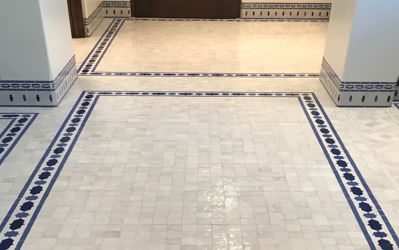 Zellige Floor Tile Decorative Blue Border Mediterranean Glossy