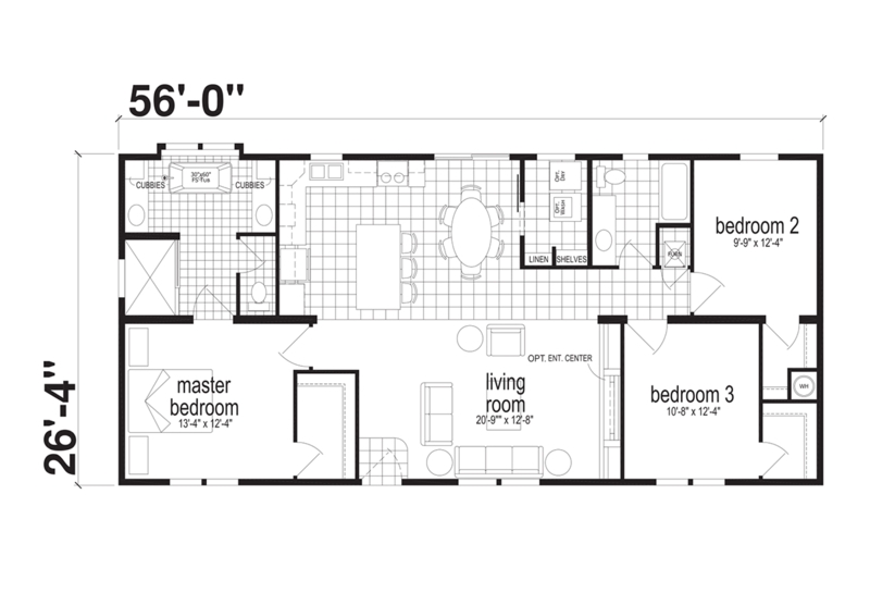 1470 Sqft Manufactured Home Layout with Grid Floor Pattern