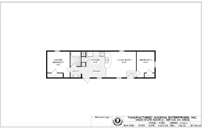 14x52 Mobile Home Floor Plan with Central Kitchen