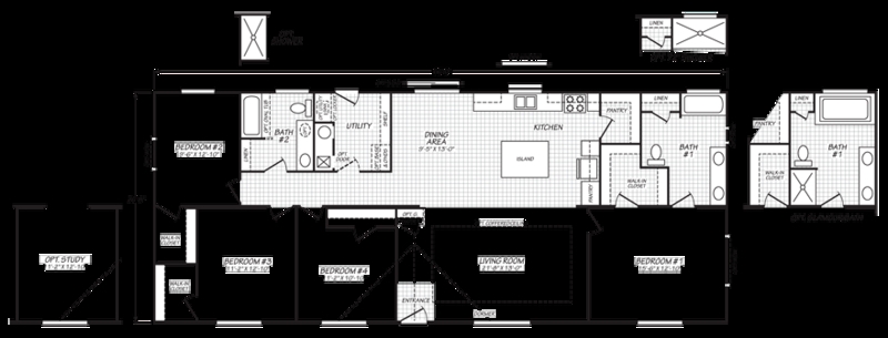 1760 Sqft Mobile Home Layout featuring Breakfast Bar and Options