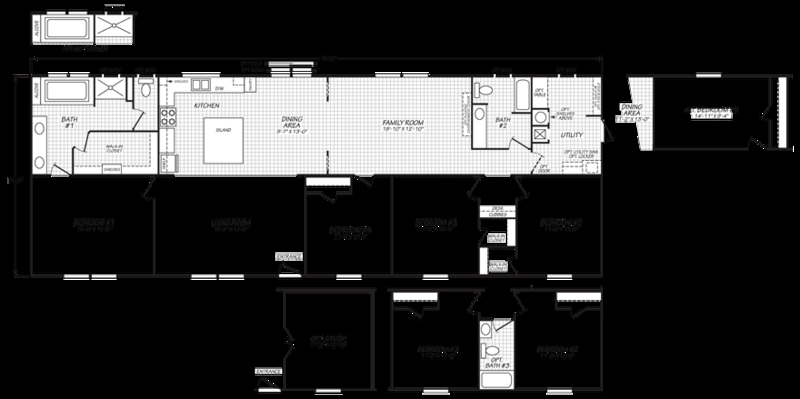 2026 Sqft Five Bedroom Mobile Home Layout with Dual Entrance
