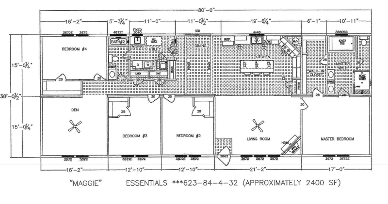 2400 Square Feet Manufactured Home Layout with Fireplace