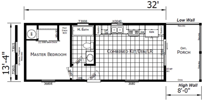 32 Foot Floor Plan featuring Double Barn Doors