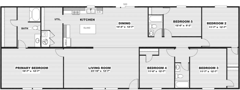 3D Floor Plan: Split Bedroom Layout with Large Island