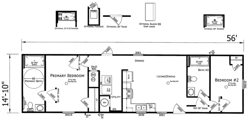 56 Foot Single Wide Floor Plan Central Living Core