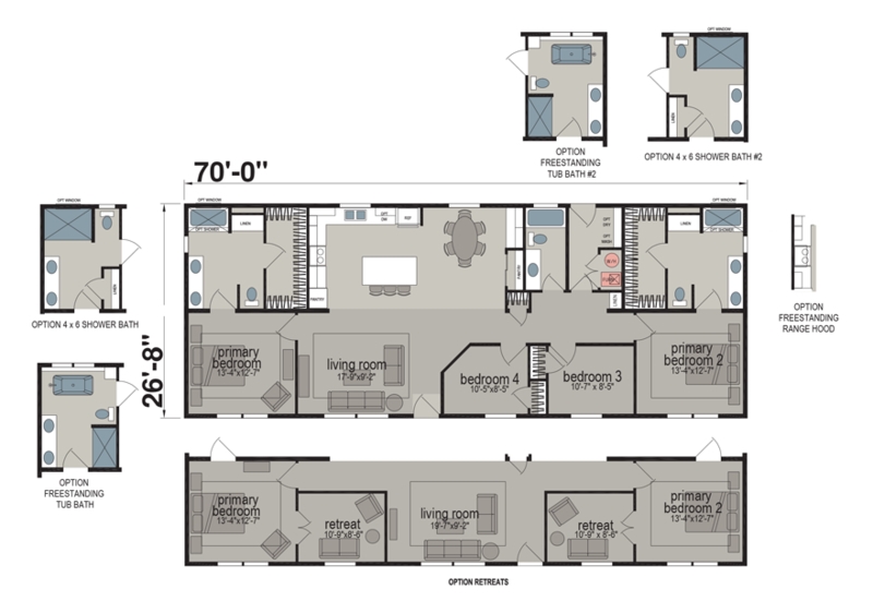 70 Foot Manufactured Home Plan offering Optional Retreat Layout