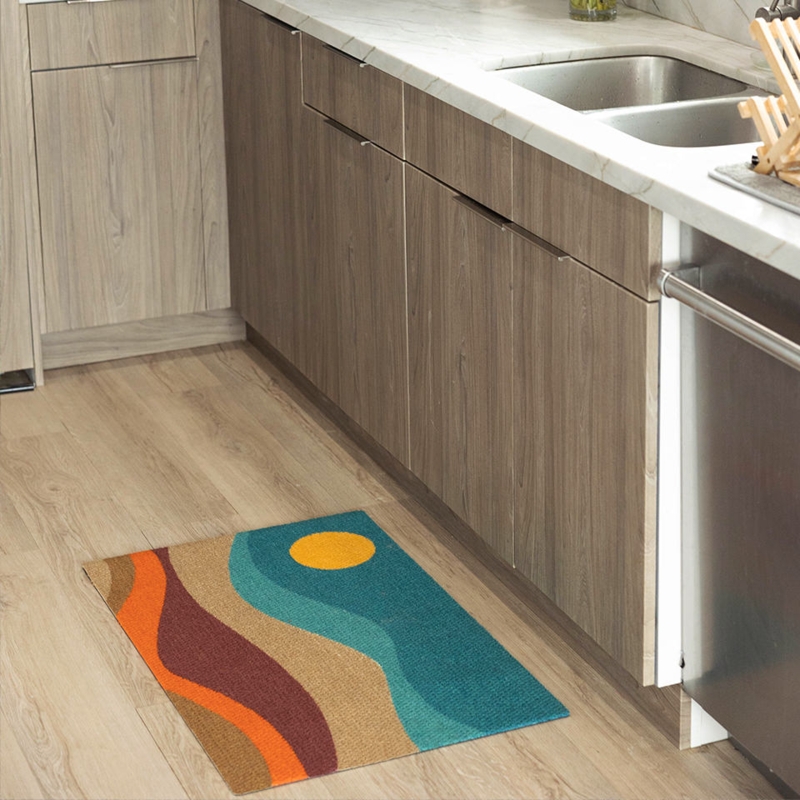 Abstract Mountain Sunset Doormat Teal Orange Mid-Century Modern Style