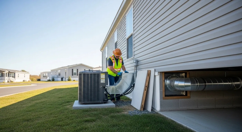 AC Condenser Unit Installation with Exterior Ductwork Housing