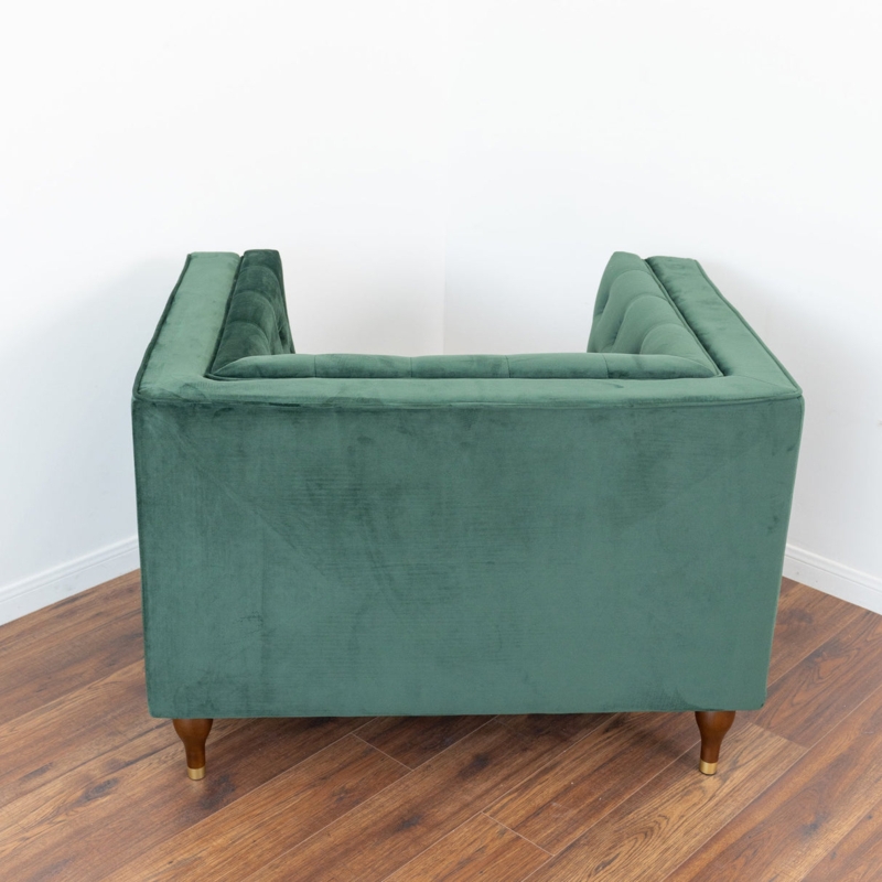 Accent Chair Dark Green Velvet Tufted Inner Back Gold Leg Ferrules