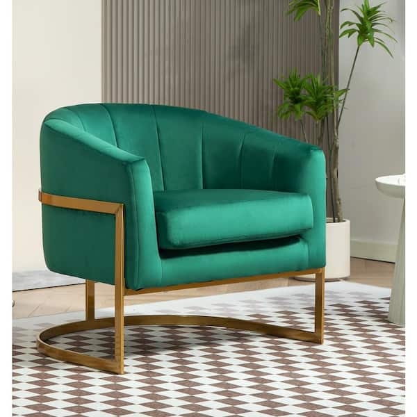 Accent Chair Emerald Velvet Barrel Back Gold Metal Frame Glam