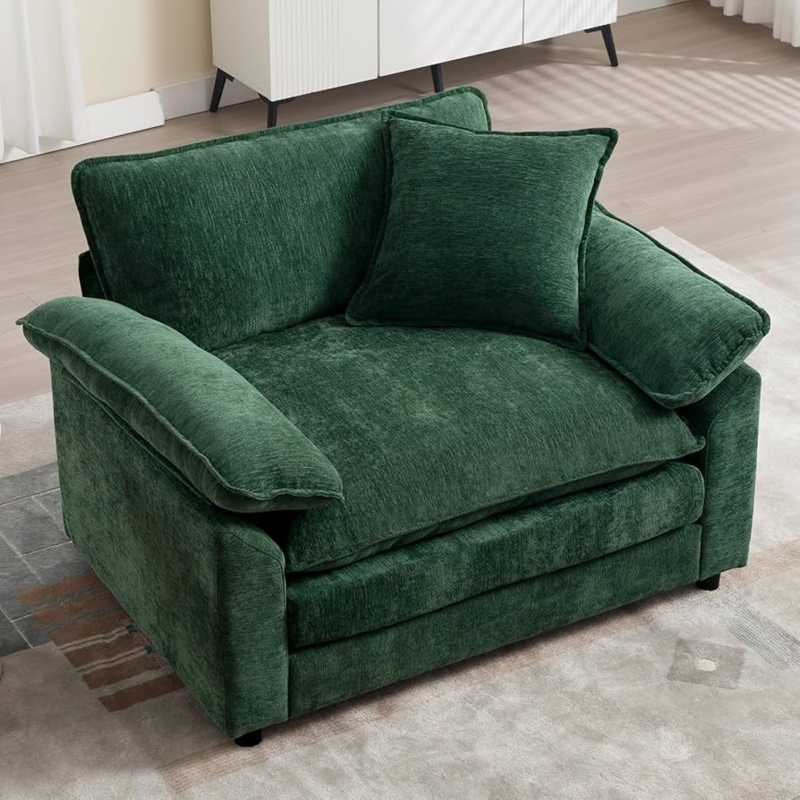 Accent Chair Forest Green Ribbed Chenille Oversized Deep Seat