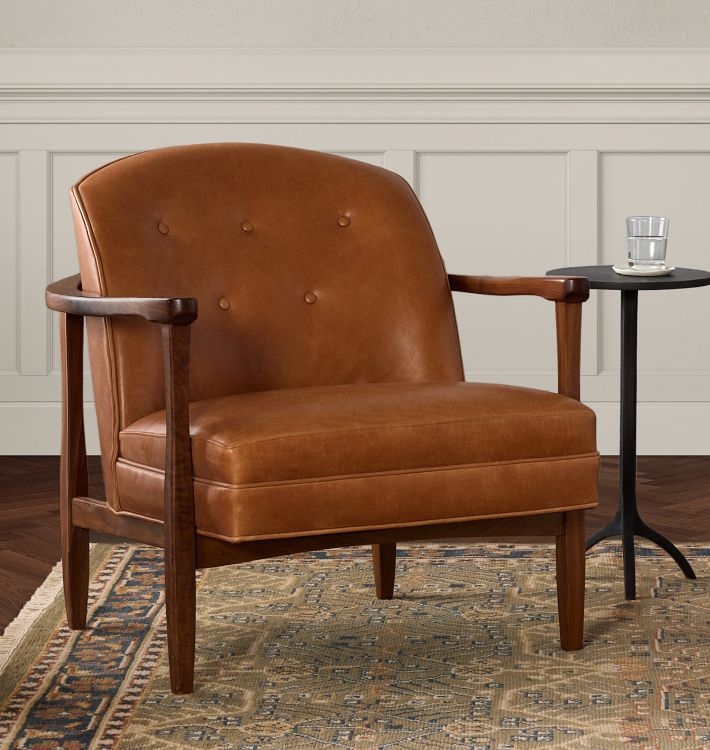 Accent Chair: Mid-Century Modern Style with Sculptural Wood Frame