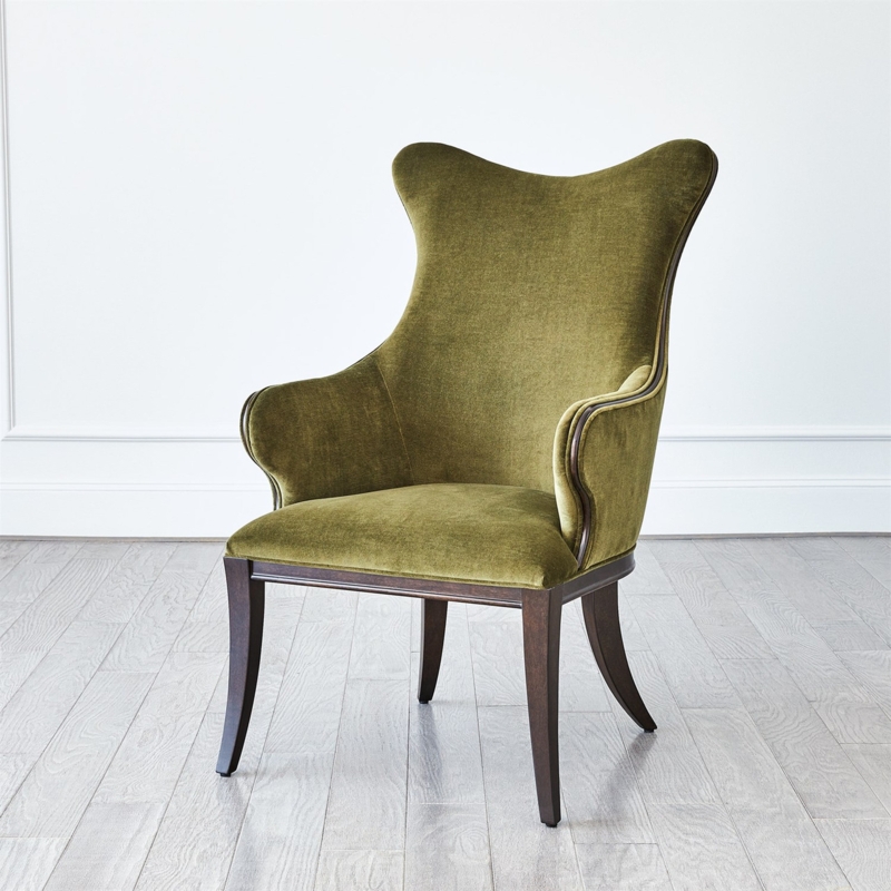Accent Chair Moss Green Velvet Butterfly Back Silhouette Dark Wood