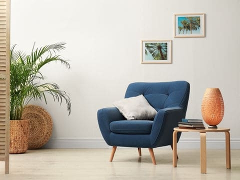 Accent Chair Navy Blue Upholstery Tapered Wooden Legs Mid-Century