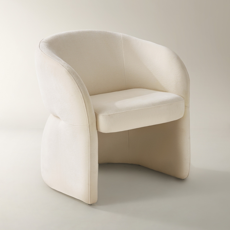 Accent Chair Oatmeal Velvet Sculptural Silhouette Integrated Base