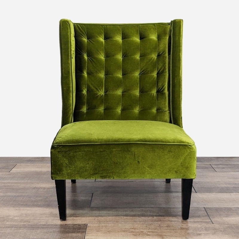 Accent Chair Olive Green Velvet High Back Grid Tufting Wingback
