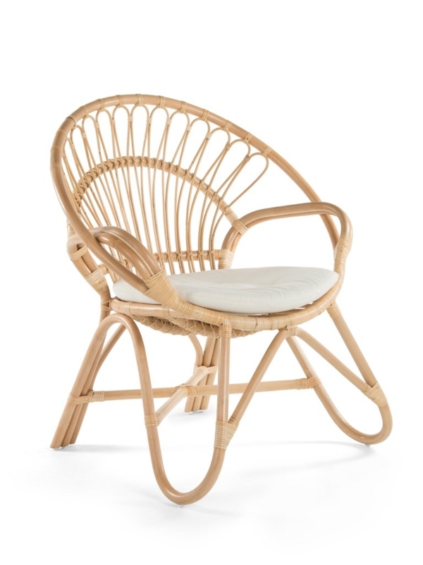 Accent Chair Rattan Cane Looped Back Natural Finish Coastal Cushion