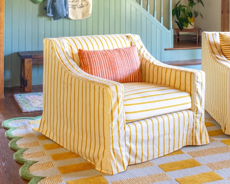 Accent Chair Skirted Armchair Silhouette Mustard Striped Cottagecore