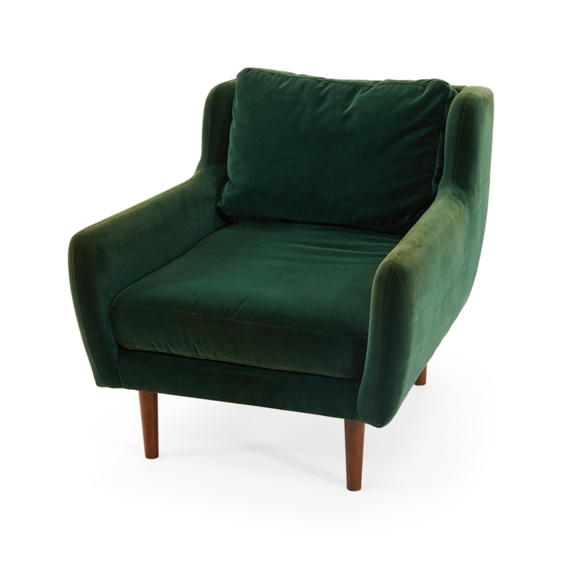 Accent Chair Tapered Wood Legs Emerald Green Velvet Loose Cushion