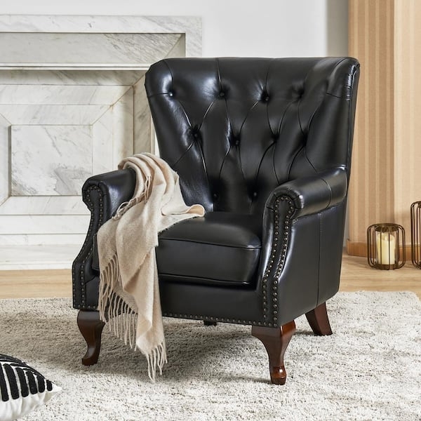 Accent Chair: Traditional Black Wingback Silhouette with Diamond Tufting