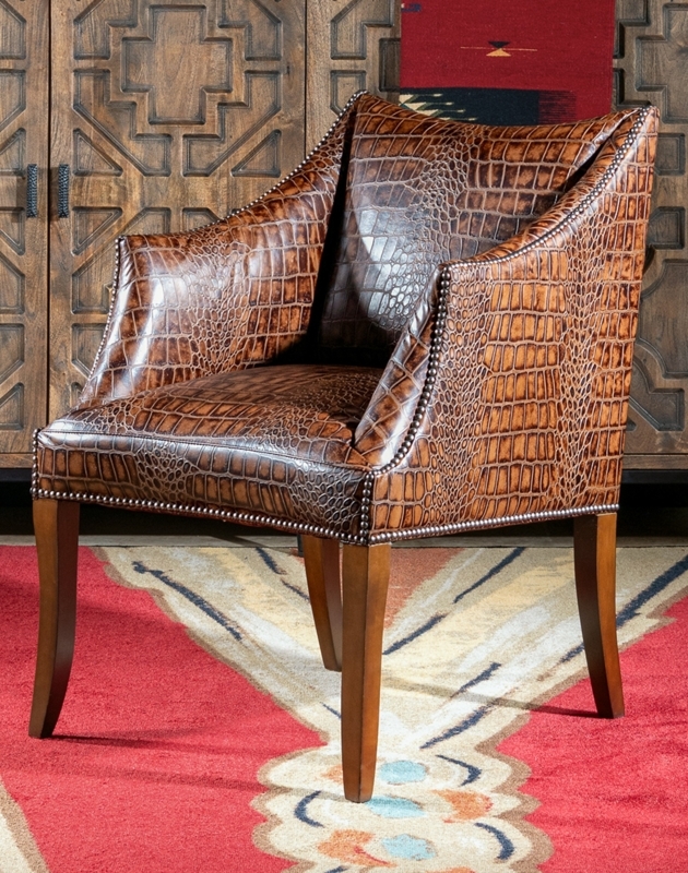 Accent Chair with Western Influence, Tobacco Crocodile Texture, Sloped Arms