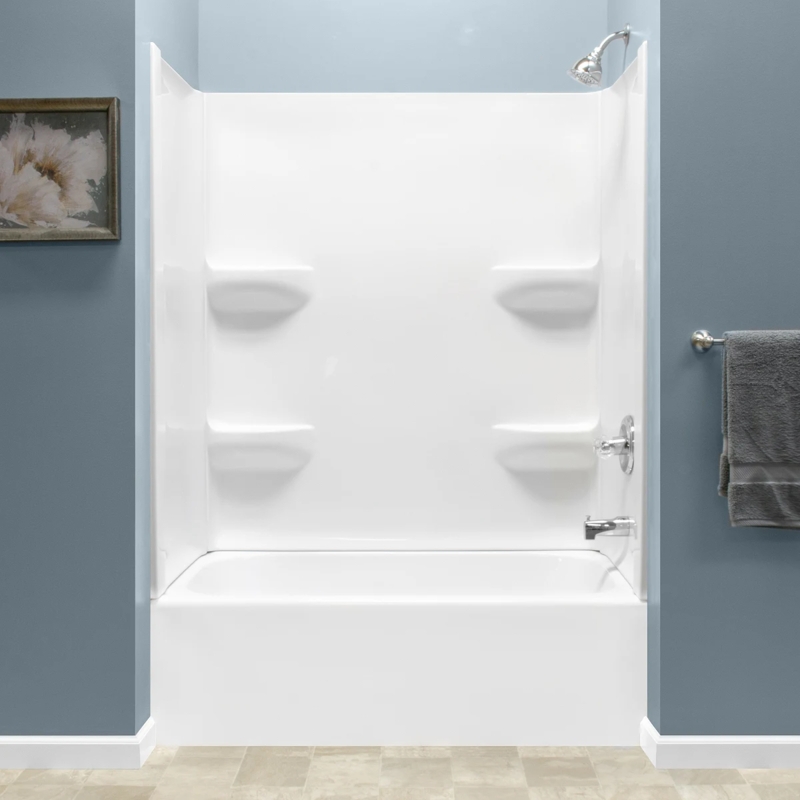 Alcove Bathtub with Four Shelf Design and Polished Chrome Finish