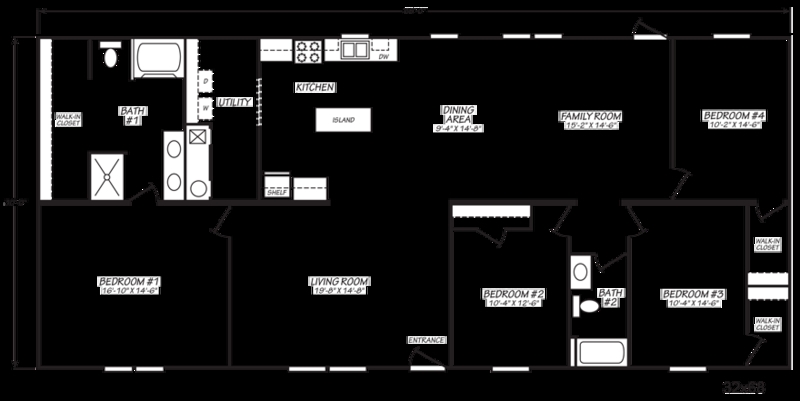 Architectural Floor Plan 2040 Sqft 32x68 Kitchen Island Layout