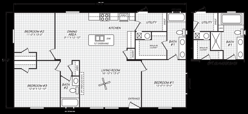 Architectural Floor Plan Split Bedroom Glamour Bath Option