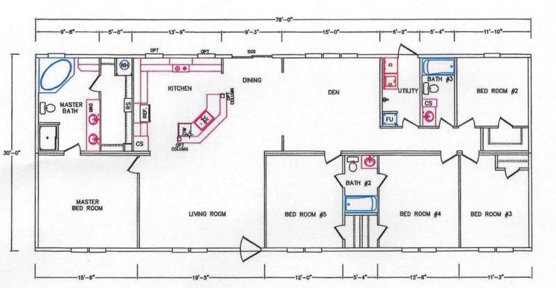 Architectural Floor Plan with Diagonal Kitchen Island