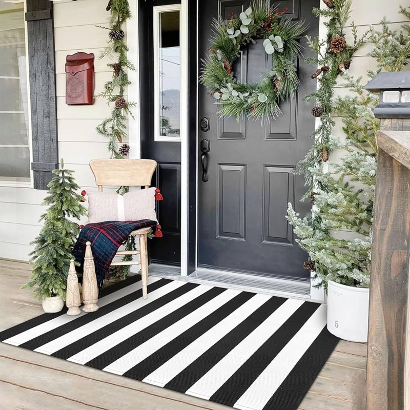 Area Rug, Bold Striped Pattern Flatweave Look, Modern Farmhouse Entryway