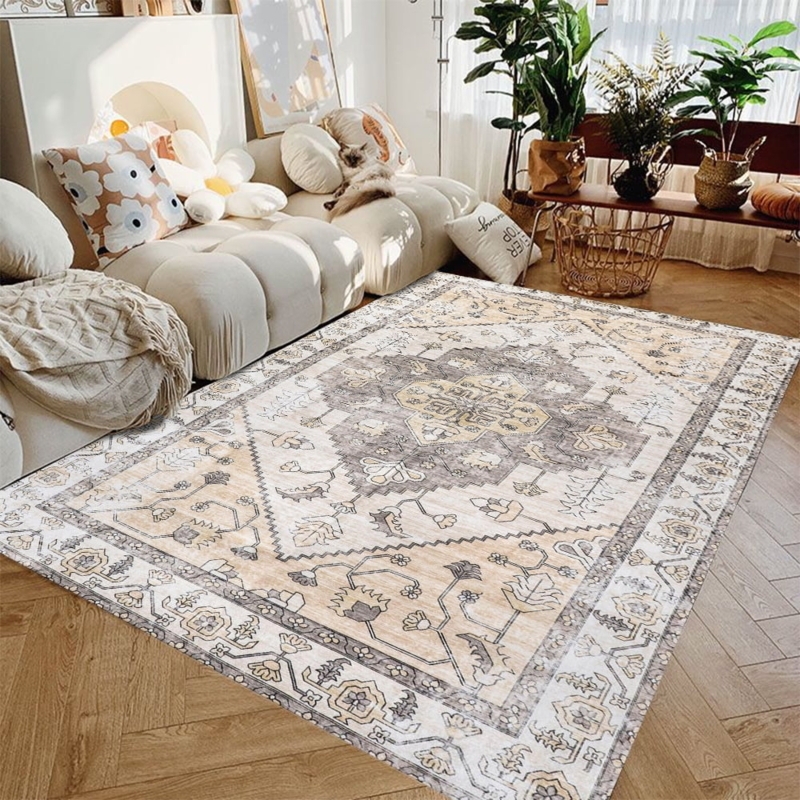 Area Rug Vintage Oriental Living Room, Distressed Pattern, Warm Neutrals
