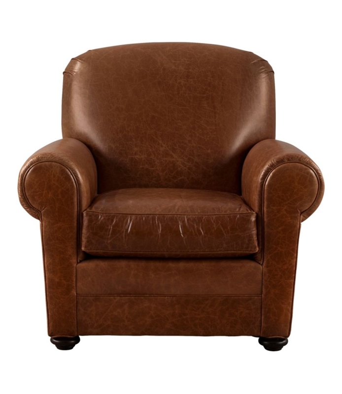 Armchair: Rustic Club Silhouette with Weathered Texture in Cognac