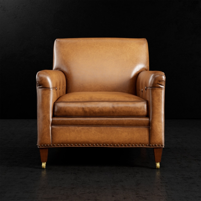 Armchair with T-Cushion Seat and Rolled Arms in Tan