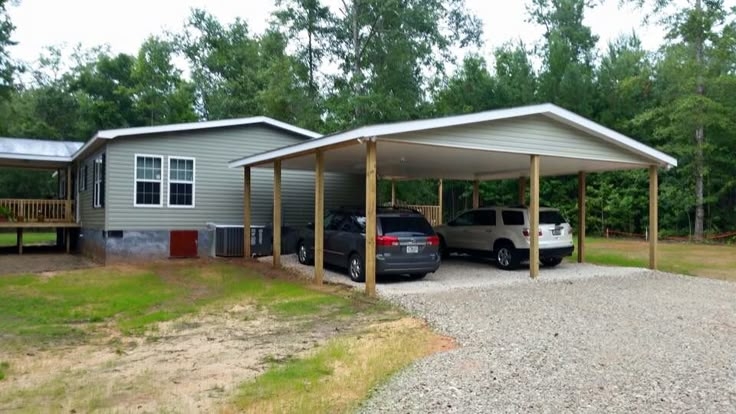Attached Carport for Mobile Home, Natural Wood Posts Double Gable