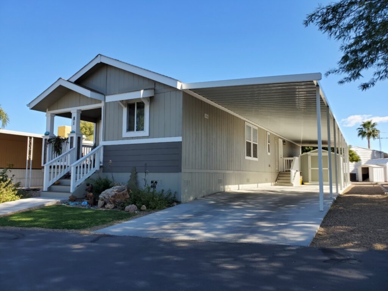 Attached Metal Mobile Home Carport with Coordinated Trim