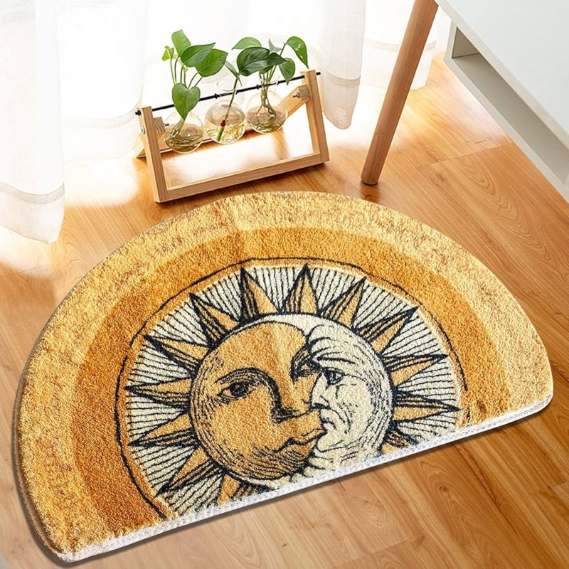 Bath Mat Celestial Pattern Sun Moon Amber Gold Tufted