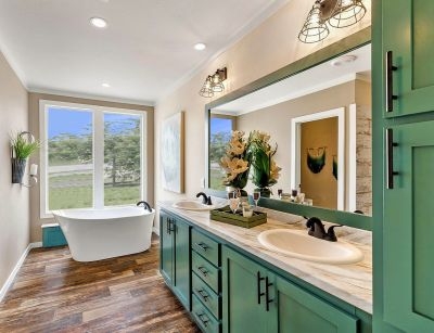 Bathroom Vanity in Sage Green with Black Industrial Hardware