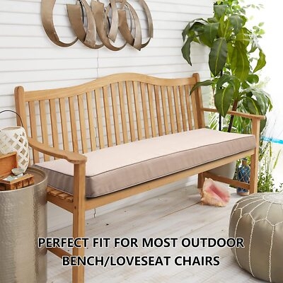 Bench Cushion Beige Boxed Edge Outdoor Patio Seat Pad Coastal Style