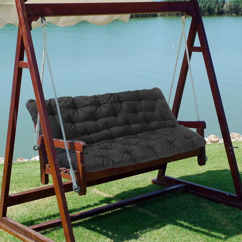Bench Cushion Black Thick Tufted Seat and Back Pad for Garden Swing