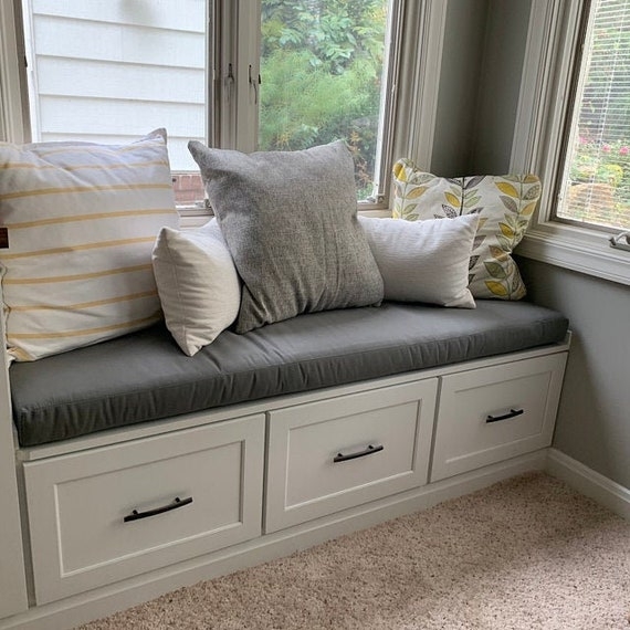 Bench Cushion Custom Thick Grey Pad for Window Seat Nook