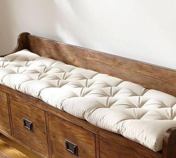 Bench Cushion Natural Off-White Deep Tufted Cotton Canvas Pad Rustic