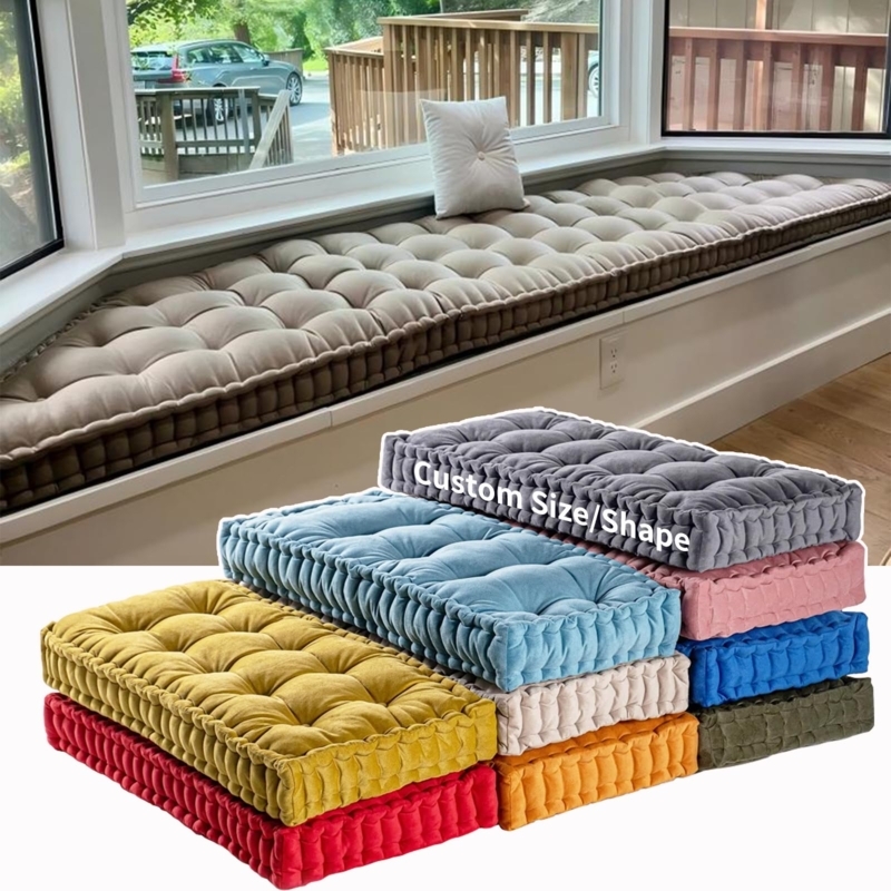 Bench Cushion with Biscuit Tufting in Vibrant Colors