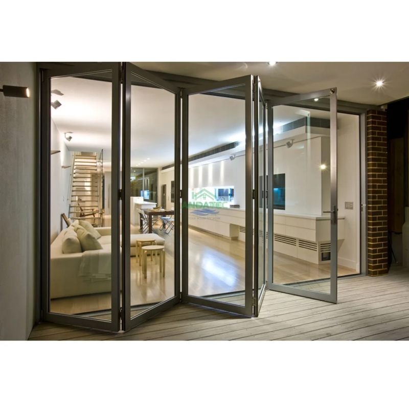 Bi-Fold Doors Metallic Grey Slim Profile Multi-Panel Folding Glass Wall